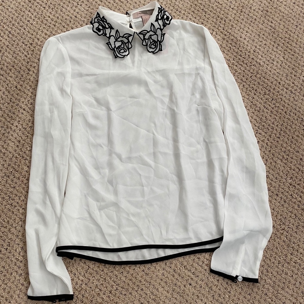 Embroidered Collar Blouse, Size S (NWT)